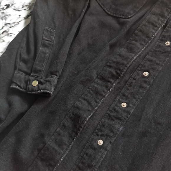 Zara Black Denim Button Down Oversized Shirt Jacket - Picture 6 of 8